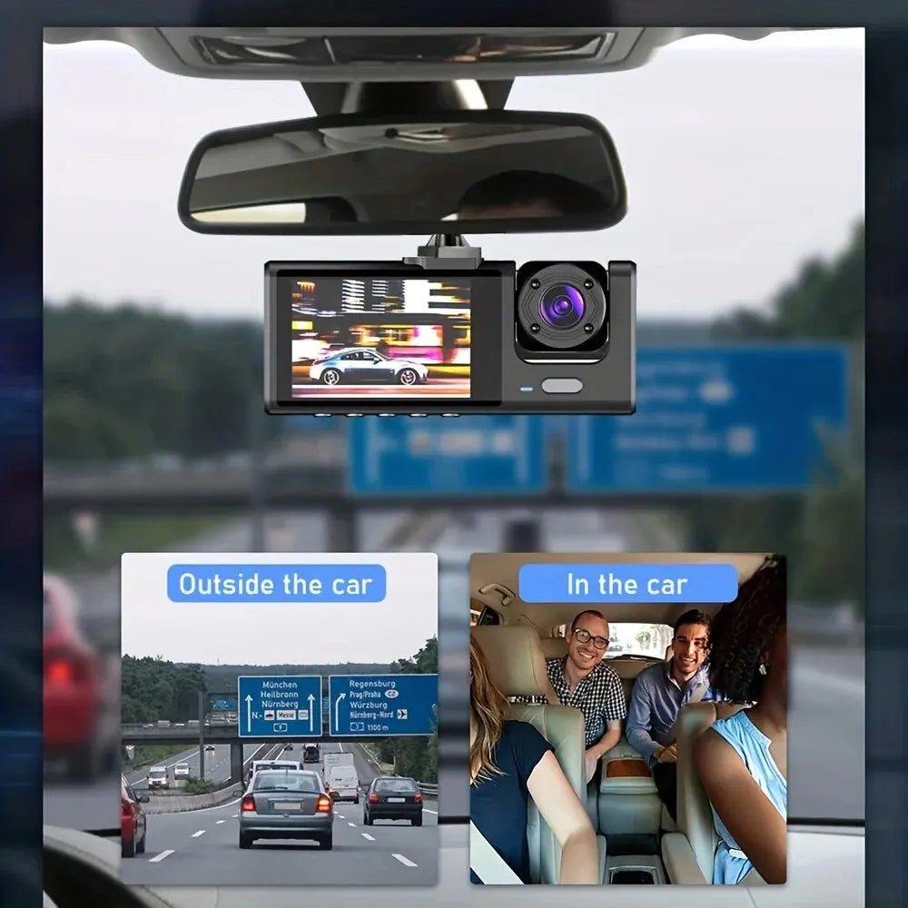 1080P Dual Camera Dash Cam for Cars – Front & Interior Recording, IR Night Vision, Wide-Angle Lens, Loop Recording, Car DVR