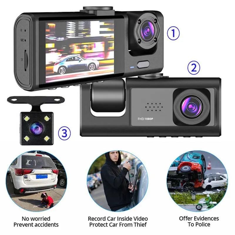 1080P Dual Camera Dash Cam for Cars – Front & Interior Recording, IR Night Vision, Wide-Angle Lens, Loop Recording, Car DVR