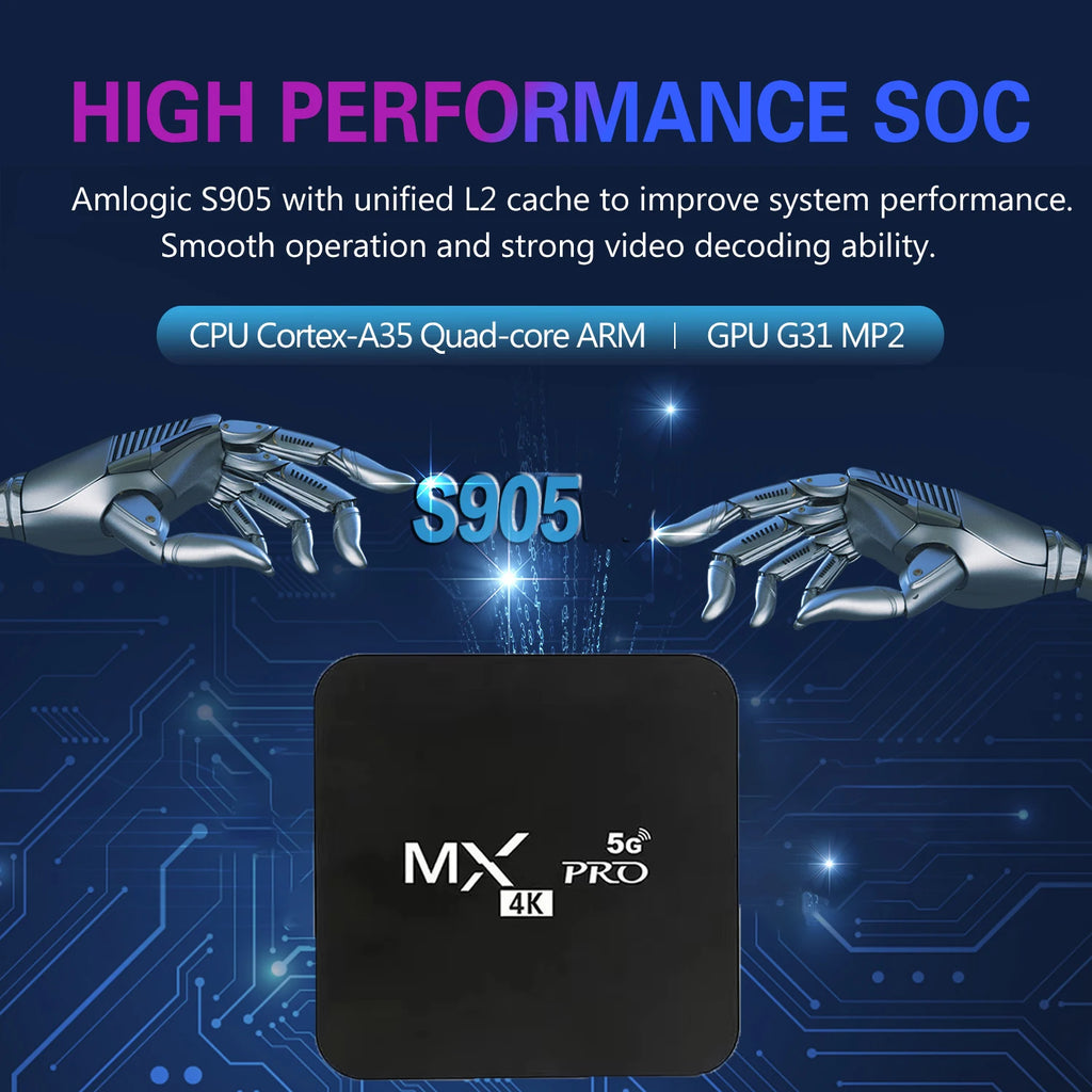 MX-PRO TV Box 8GB 128GB Android 11 Support 4k HD 4G 5G Dual WiFi Quad-Core H.256 3D iptv