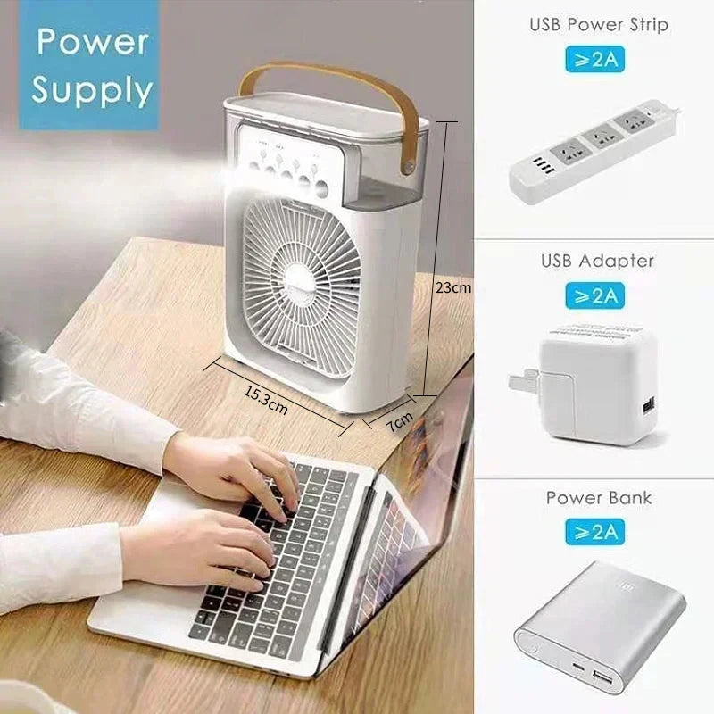 Portable 3-in-1 Air Cooler – Mini Air Conditioner, Humidifier & LED Night Light