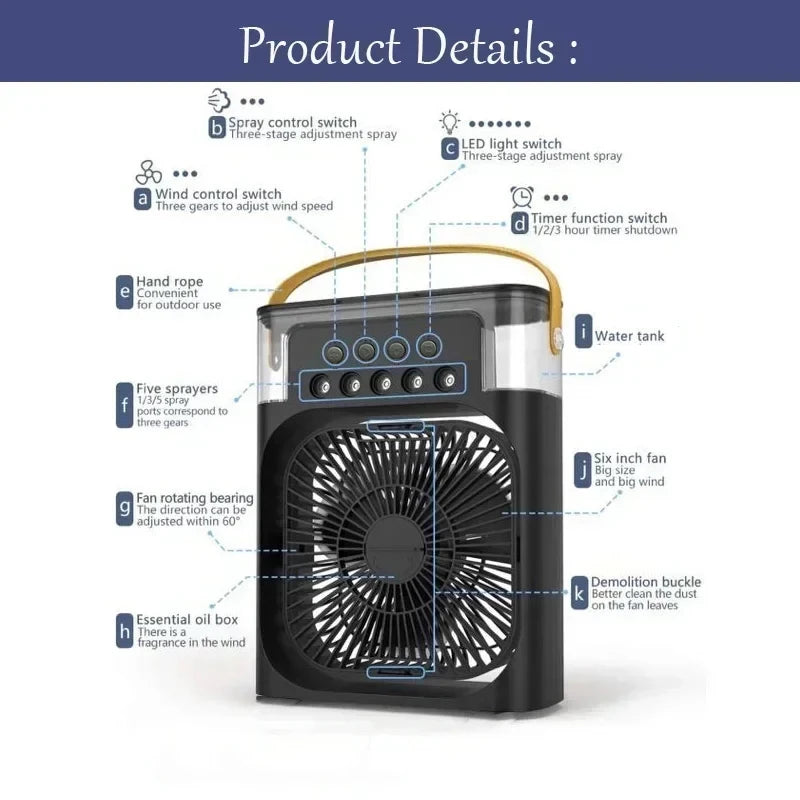 Portable 3-in-1 Air Cooler – Mini Air Conditioner, Humidifier & LED Night Light