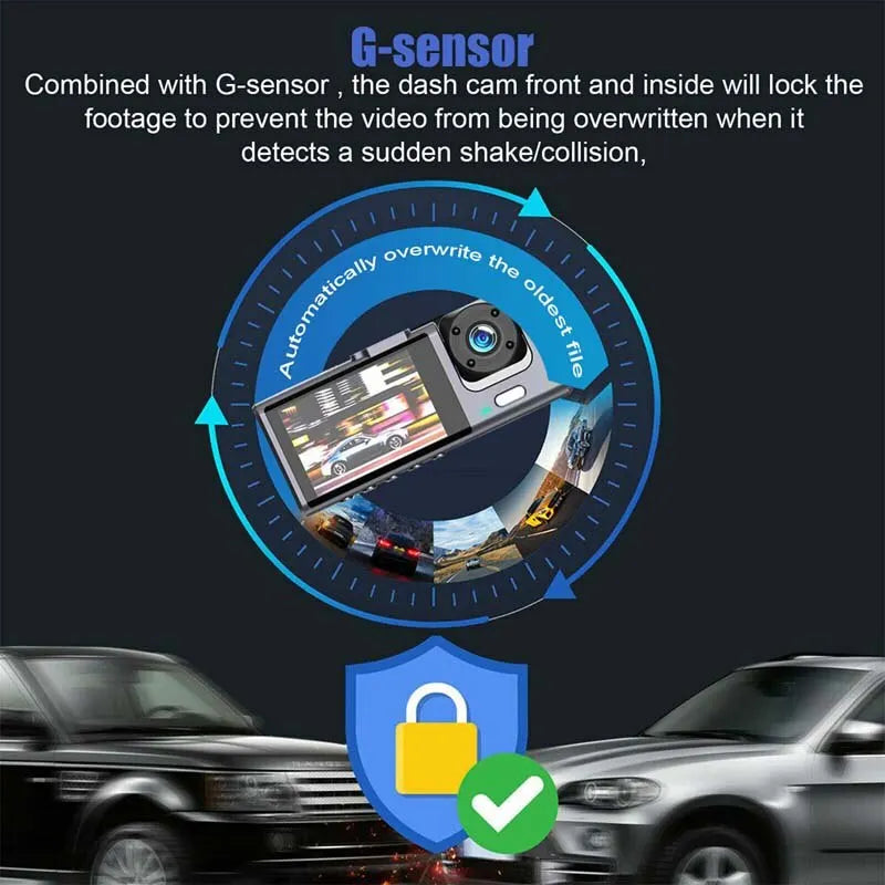1080P Dual Camera Dash Cam for Cars – Front & Interior Recording, IR Night Vision, Wide-Angle Lens, Loop Recording, Car DVR