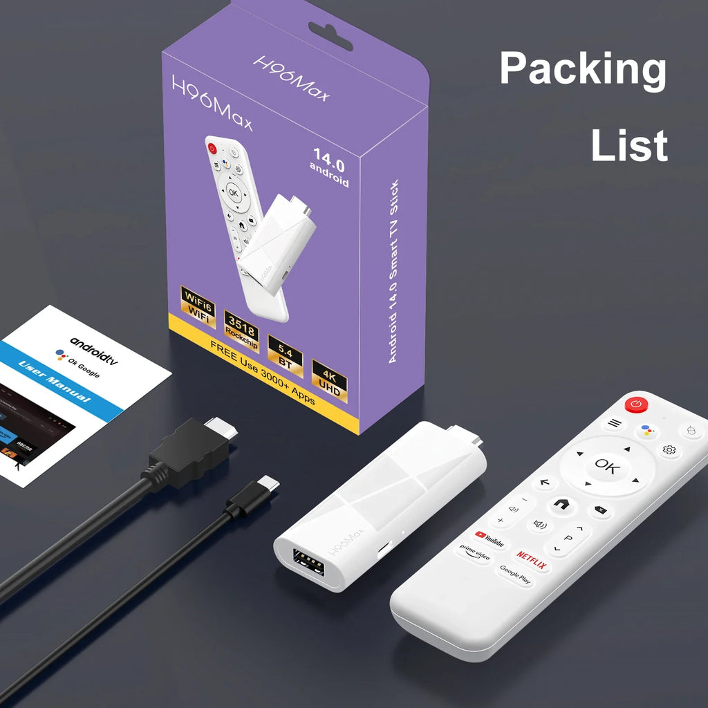 H96MAX RK3518 TV Stick Smart TV Android14  4K H96 MAX TV Box  Wifi6 IPTV BT5.4 8G/16G 4K@60fps HD  Smart TV Dongle