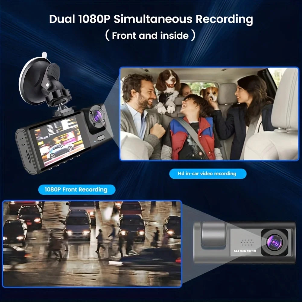 1080P Dual Camera Dash Cam for Cars – Front & Interior Recording, IR Night Vision, Wide-Angle Lens, Loop Recording, Car DVR