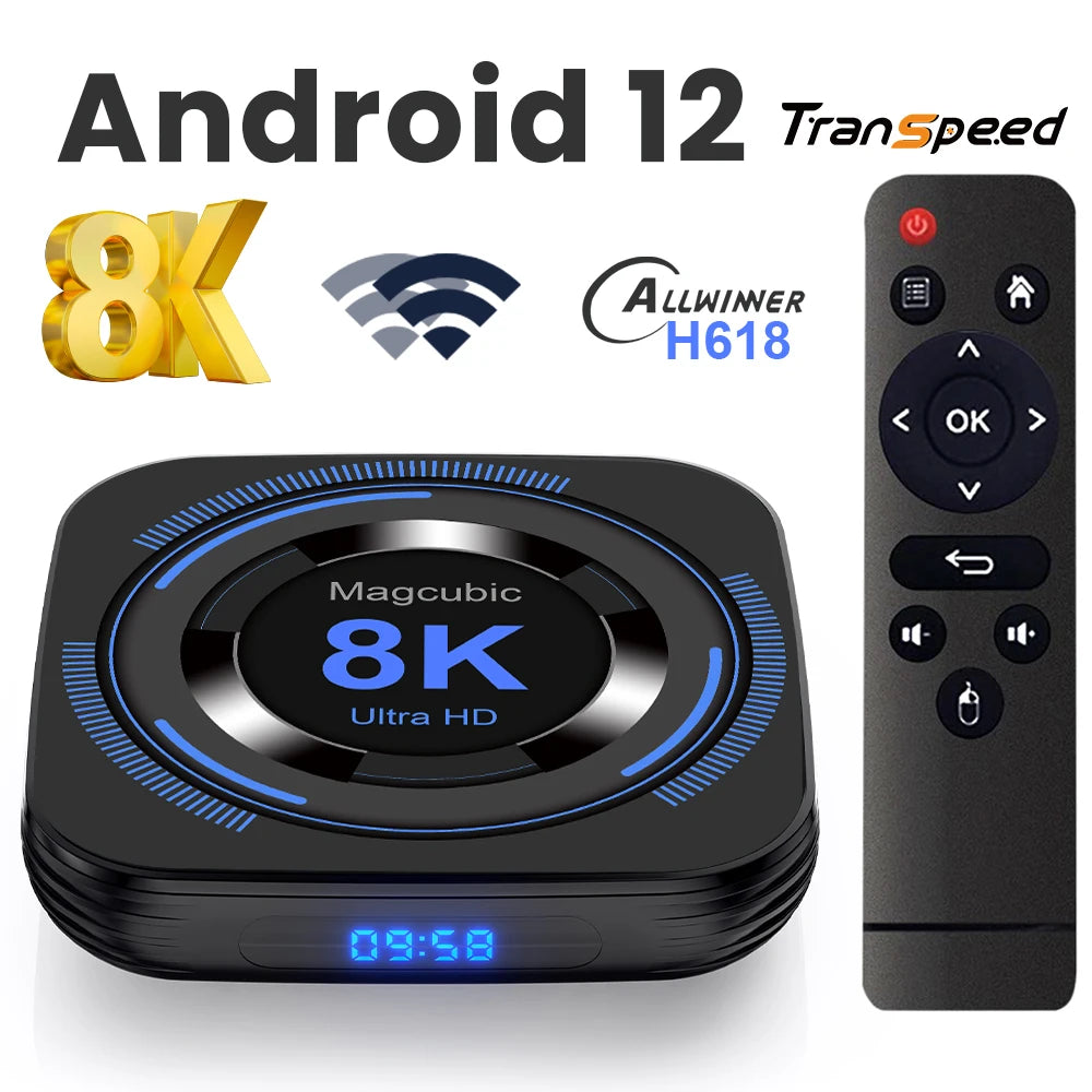 Magcubic Android 12 TV Box 8K Ultra HD – Quad-Core Media Player with Dual Wi-Fi, Bluetooth, Voice Control & 32GB/64GB Storage