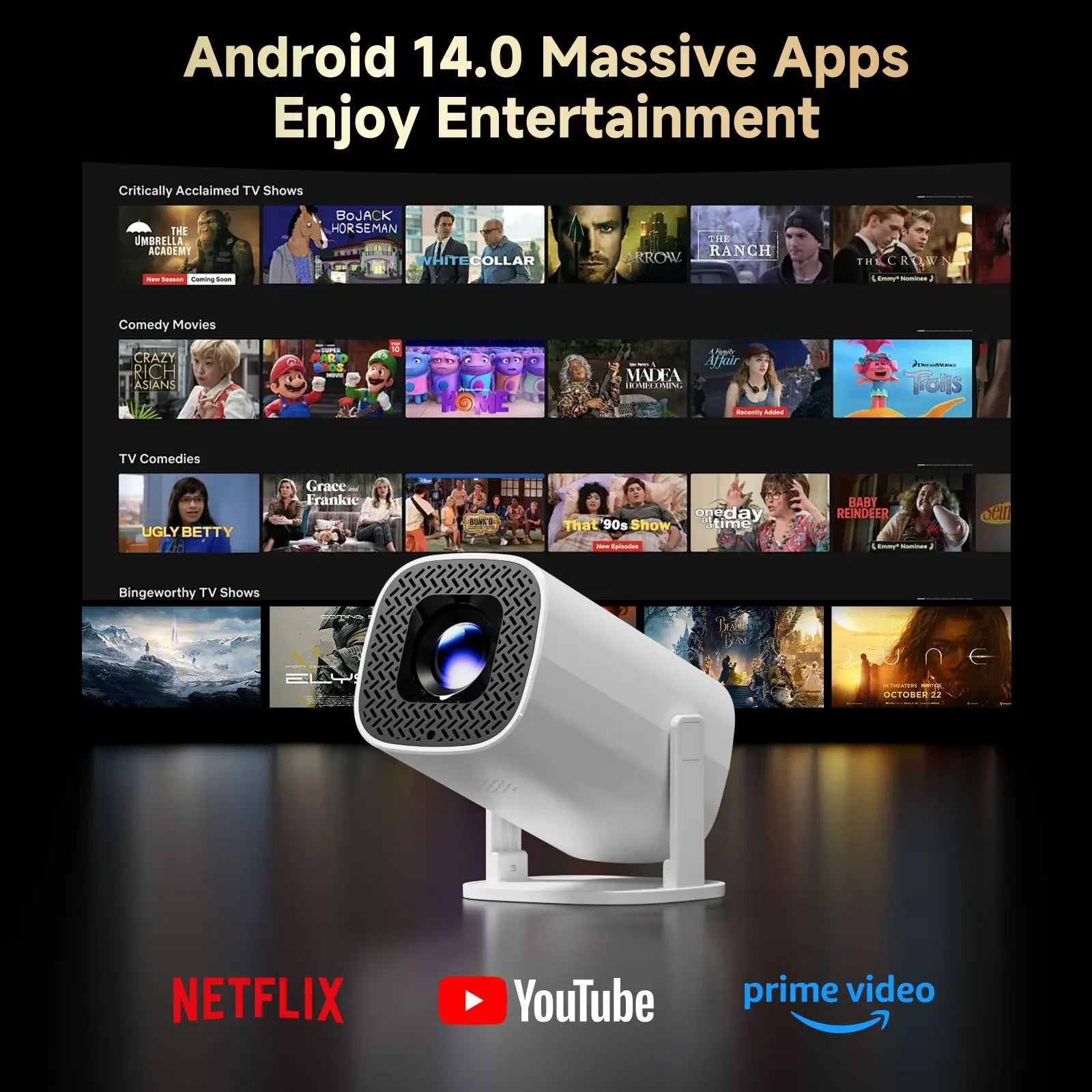 P30 Pro Android 14 Smart Mini Projector | Native 720P, 4K Support, WiFi 6, Bluetooth 5.0 & Screen Mirroring