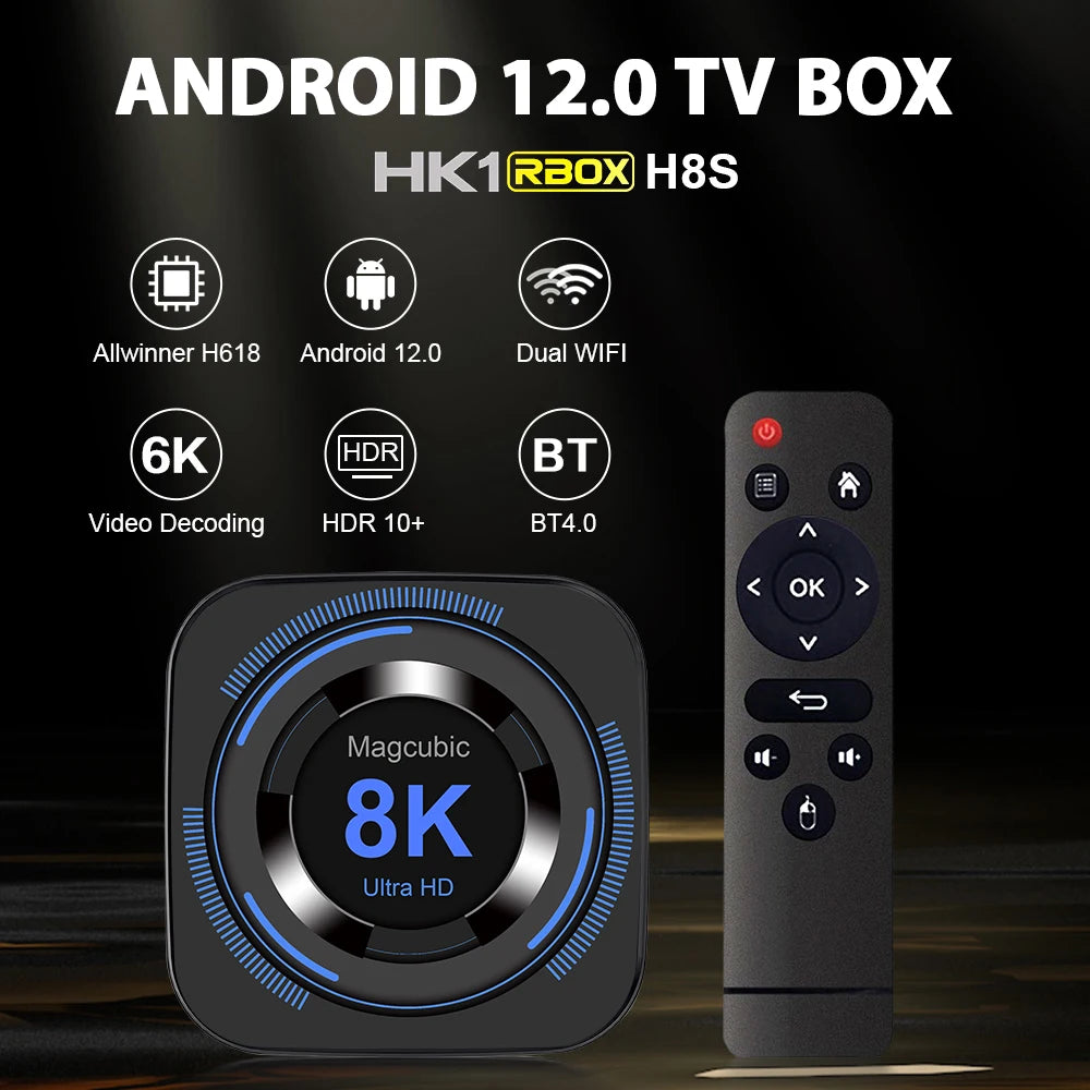 Magcubic Android 12 TV Box 8K Ultra HD – Quad-Core Media Player with Dual Wi-Fi, Bluetooth, Voice Control & 32GB/64GB Storage