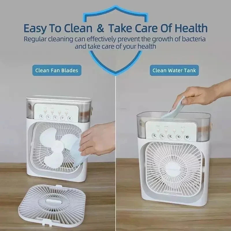Portable 3-in-1 Air Cooler – Mini Air Conditioner, Humidifier & LED Night Light